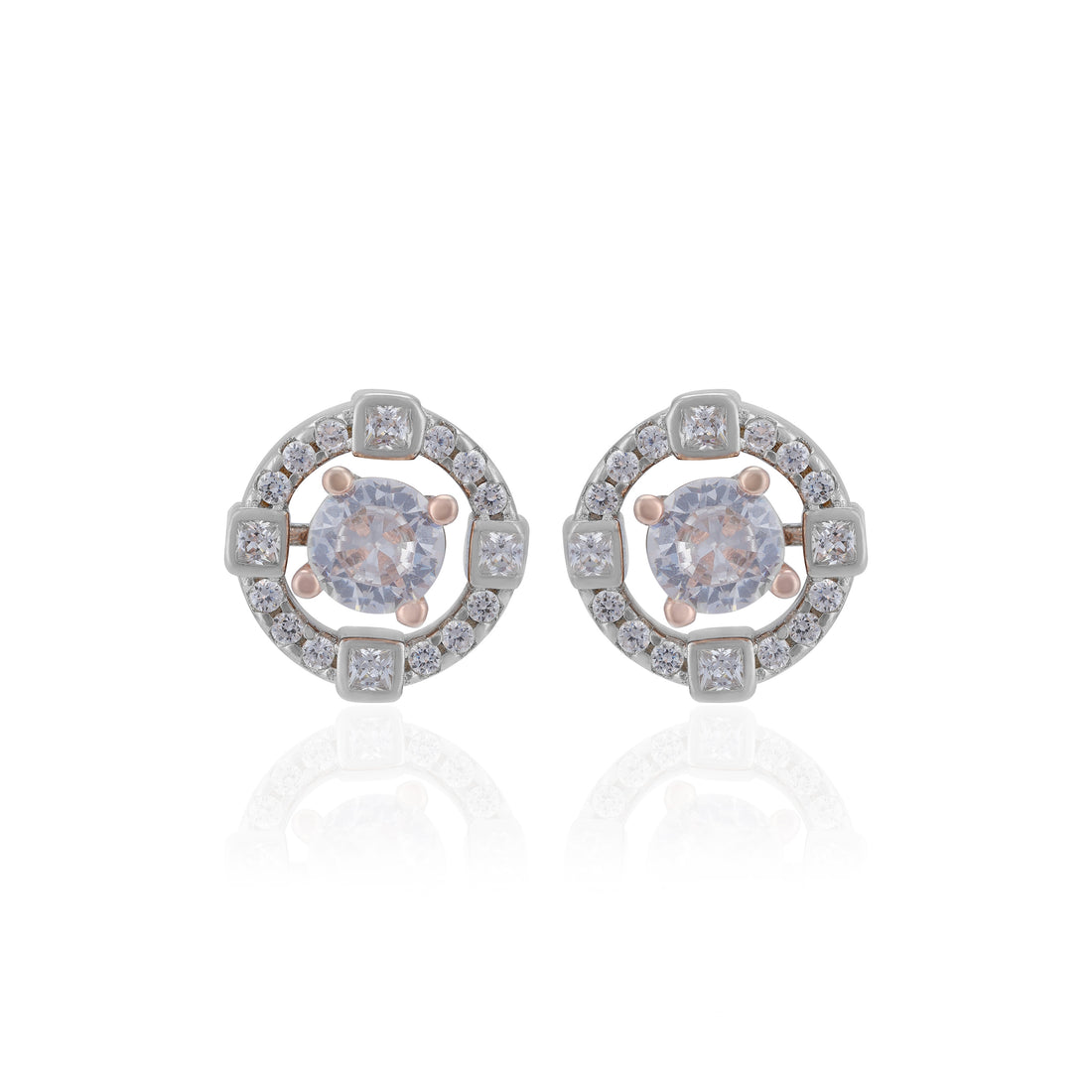 925 Sterling Silver Radiant Halo Sparkling Stone Dual Tone Earrings For Women