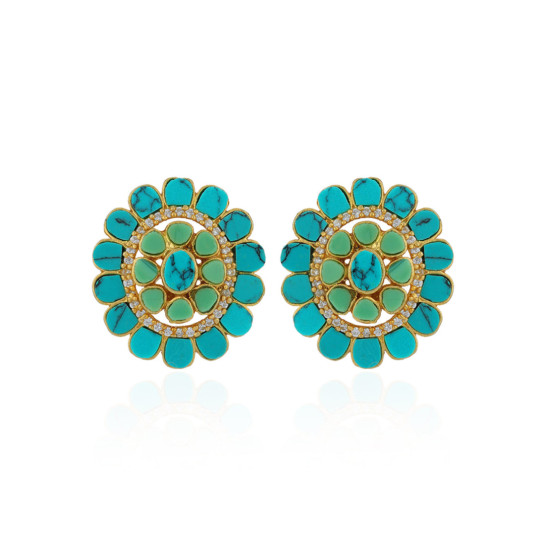 925 Sterling Silver Radiant Turquoise Circle Stud for Women