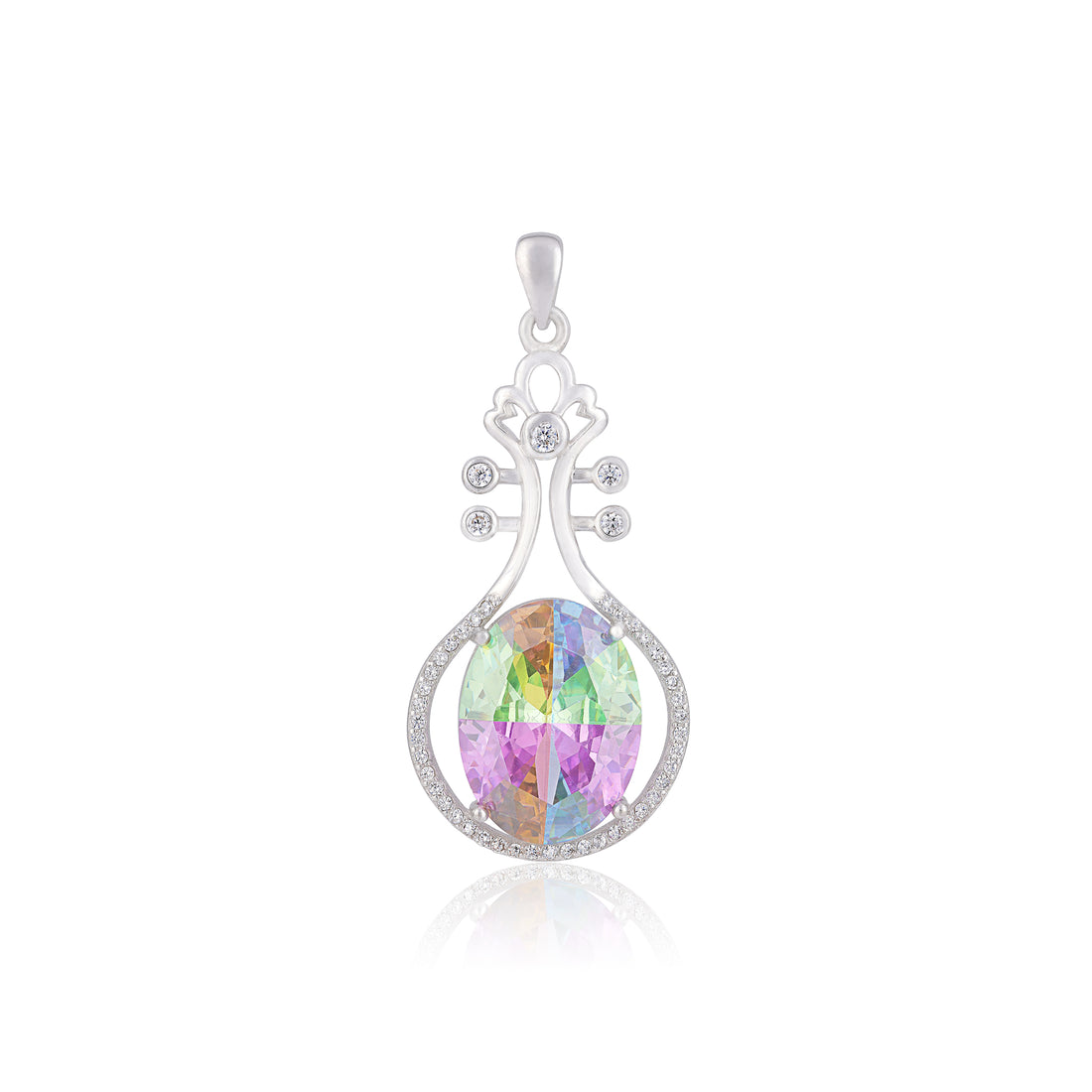 925 Sterling Silver Rainbow Stone Violin Rhodium Plated Pendant for Women