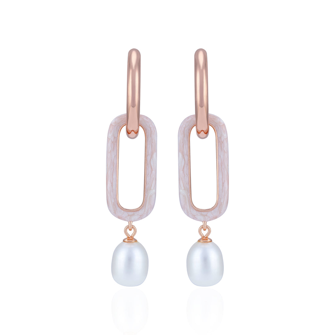 925 Sterling Silver Rectangular Link Pearl Earring for Women
