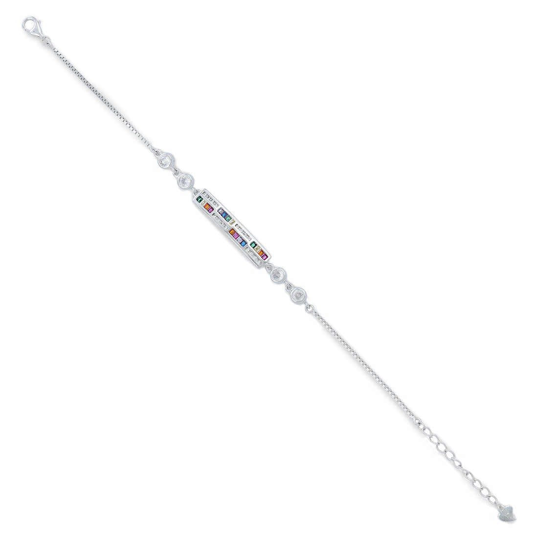925 Sterling Silver Rectangular Multicolor Stone Bar Bracelet for Women