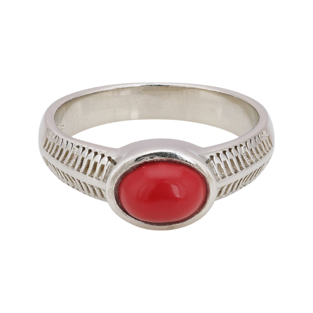 925 Sterling Silver Red Coral Rhodium Plated Sleek Ring for Women