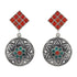 925 Sterling Silver Red Cube Mandala Pattern Drop Earrings For Women