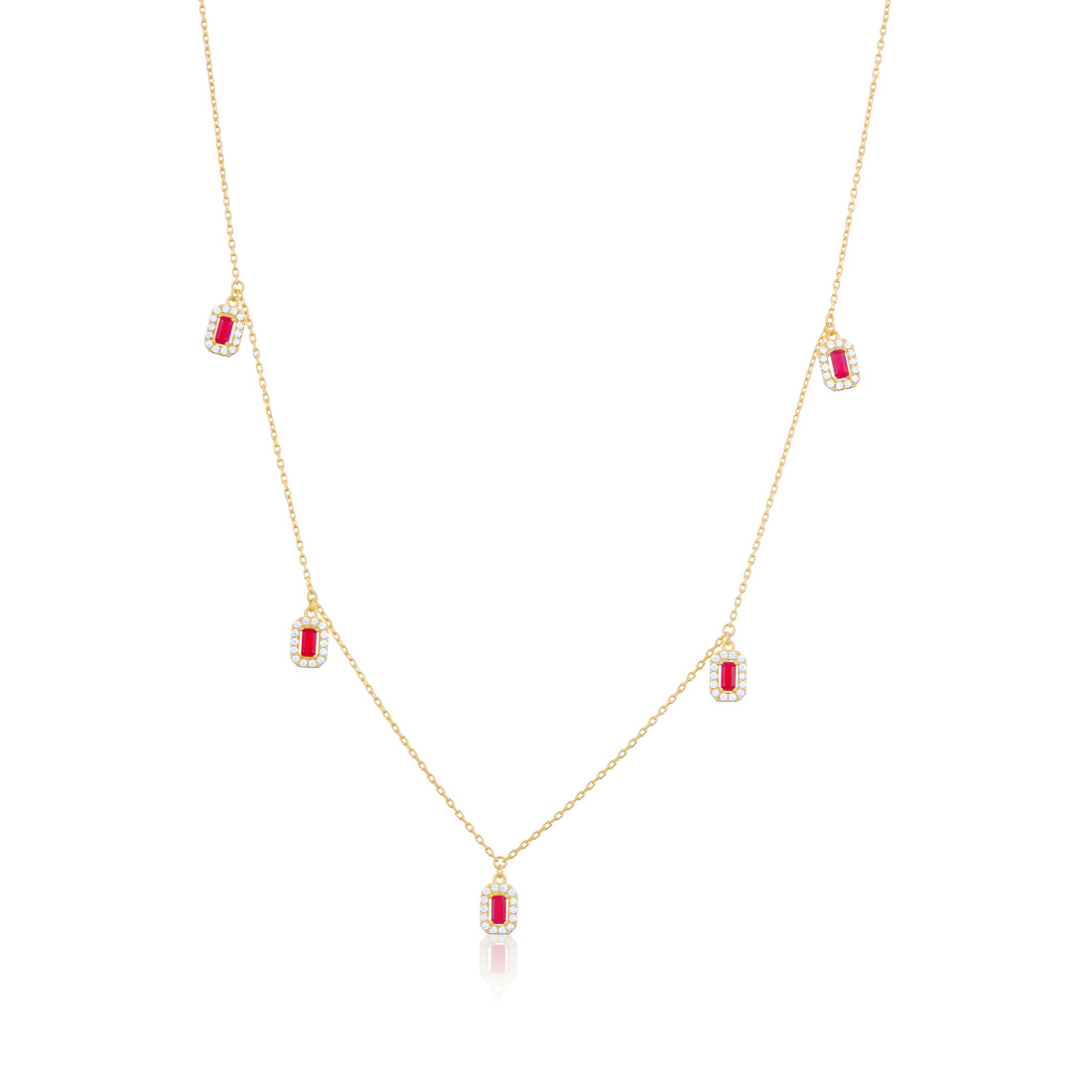 925 Sterling Silver Red Emerald Drops Gold Plated Necklace For Kids