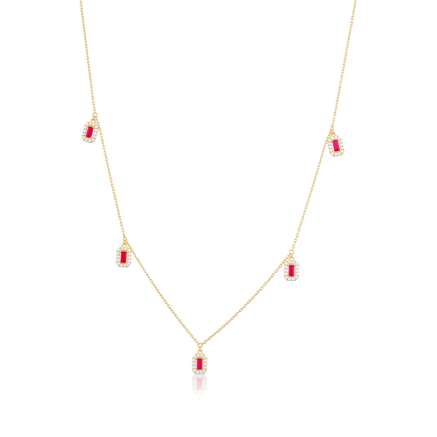 925 Sterling Silver Red Emerald Drops Gold Plated Necklace For Kids