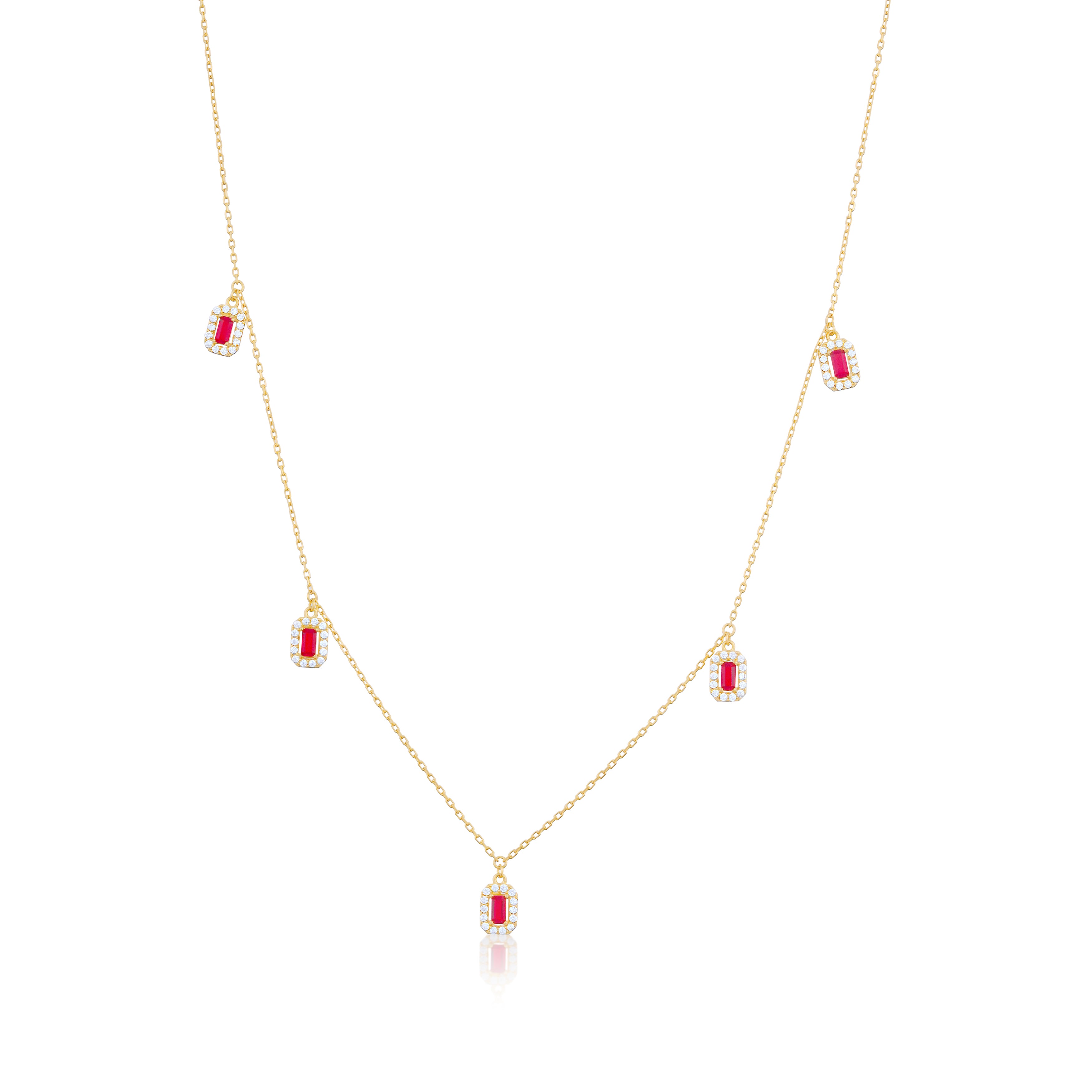 925 Sterling Silver Red Emerald Drops Gold Plated Necklace For Kids
