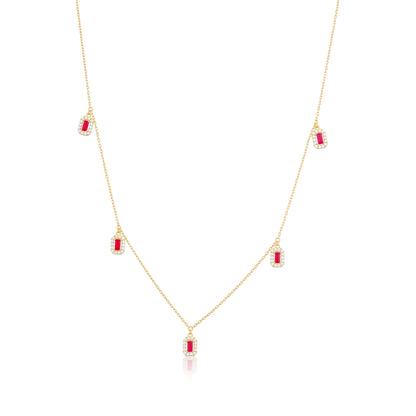 925 Sterling Silver Red Emerald Drops Gold Plated Necklace For Kids