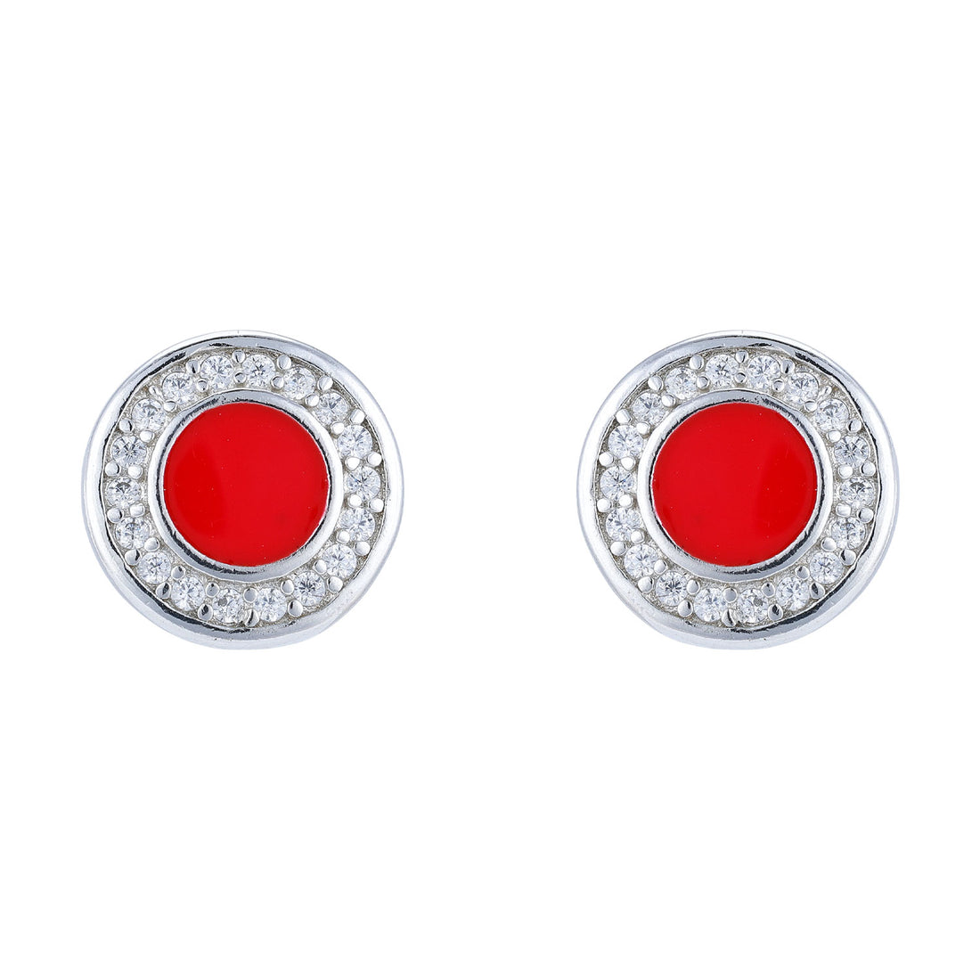 925 Sterling Silver Red Enamel Centrepiece Fringed Crystal Stone Rhodium Plated Earrings for Women