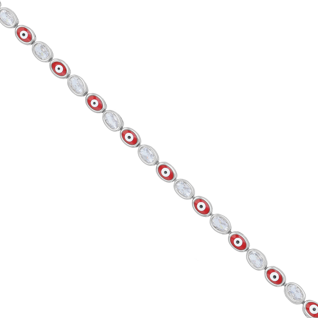 925 Sterling Silver Red Enamel Evil Eye Oval Charm Link Bracelet for Women