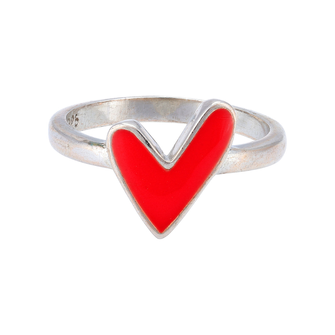 925 Sterling Silver Red Enamel Heart Statement Rings For Women
