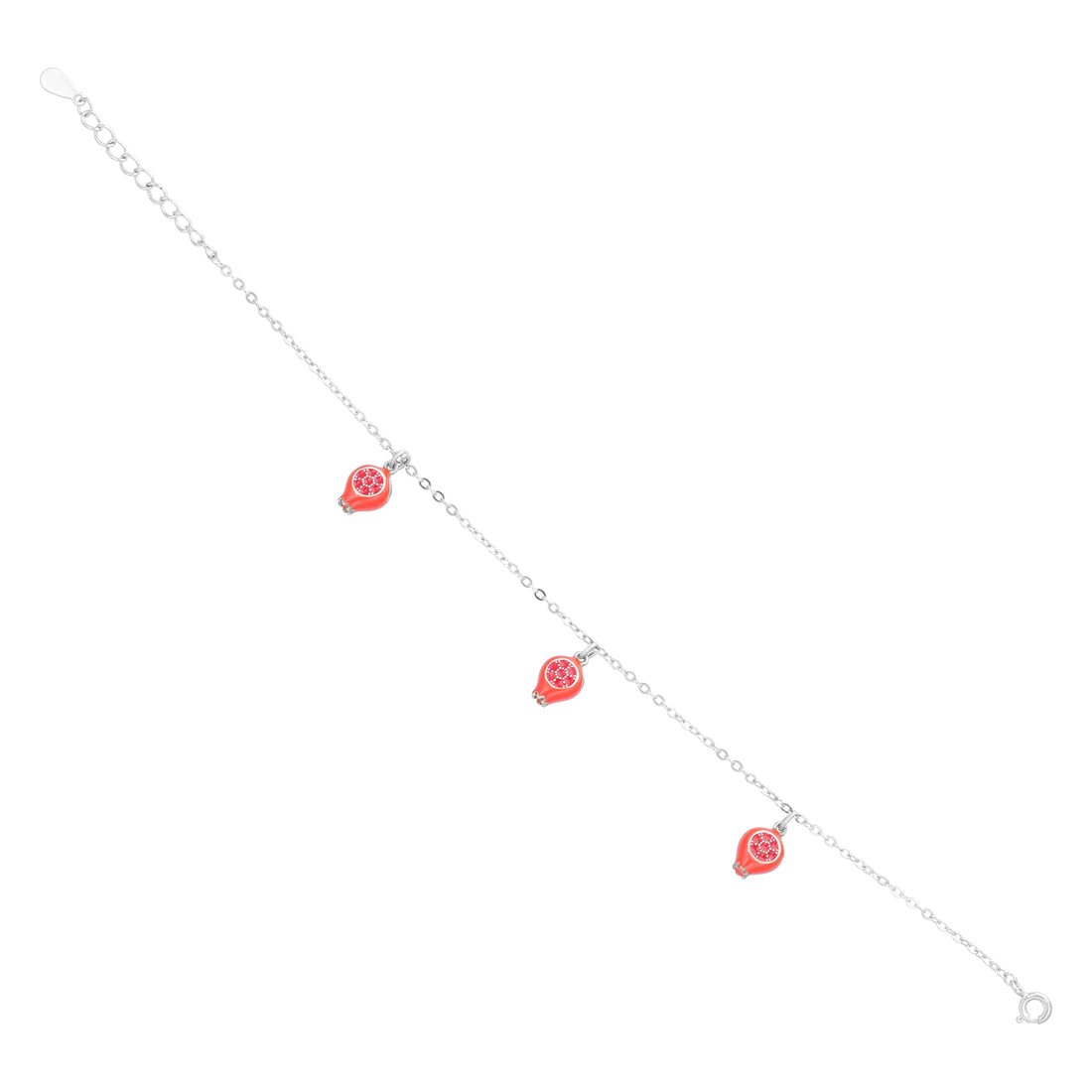 925 Sterling Silver Red Lantern Charm Chain Bracelet For Women