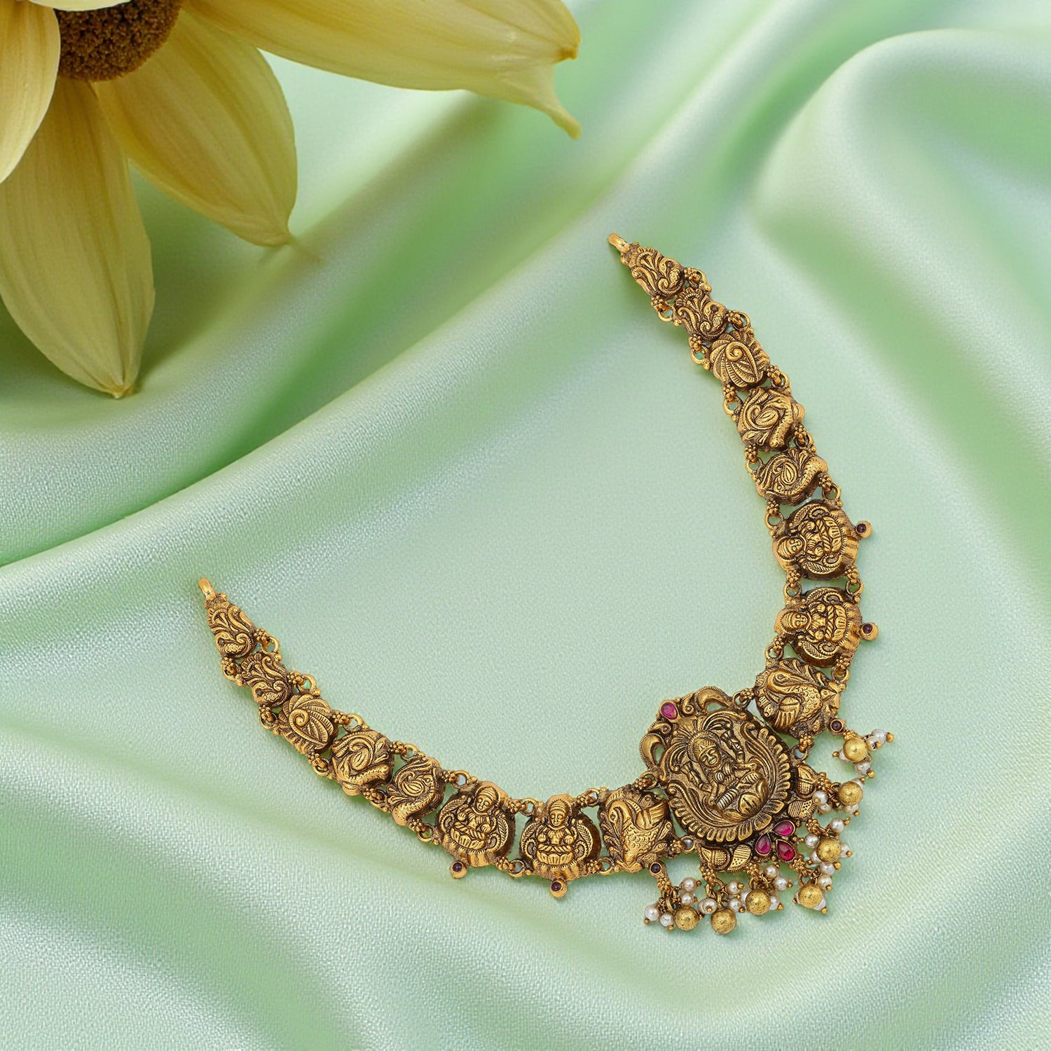925 Sterling Silver Regal Lakshmi Swan Haaram for Women