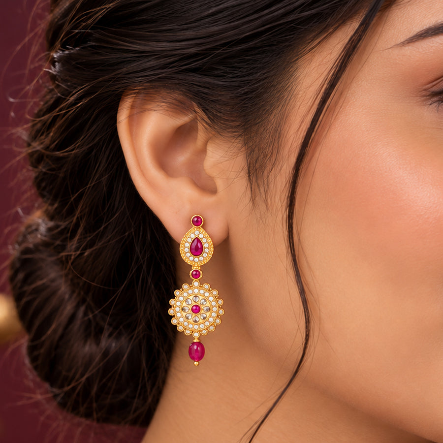 925 Sterling Silver Regal Ruby Sunburst Dangler Earrings for Women