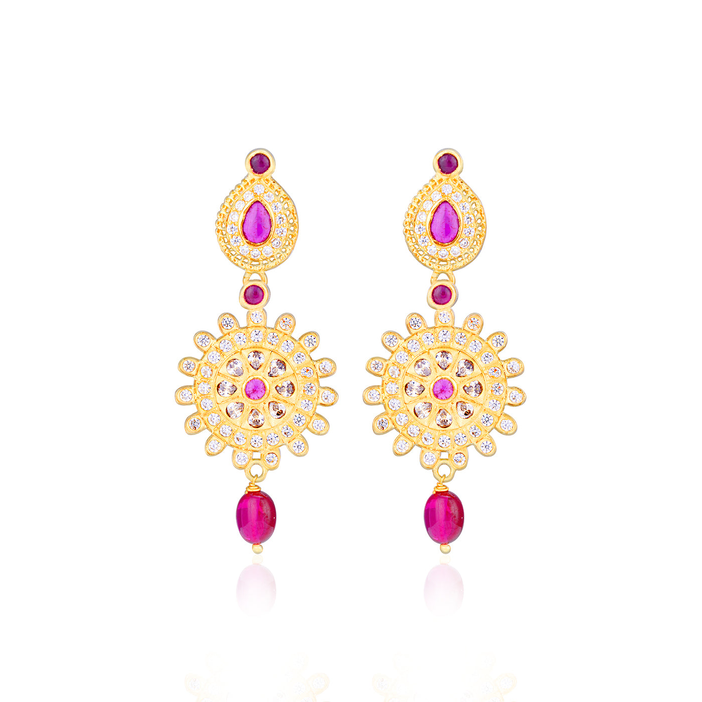 925 Sterling Silver Regal Ruby Sunburst Dangler Earrings for Women