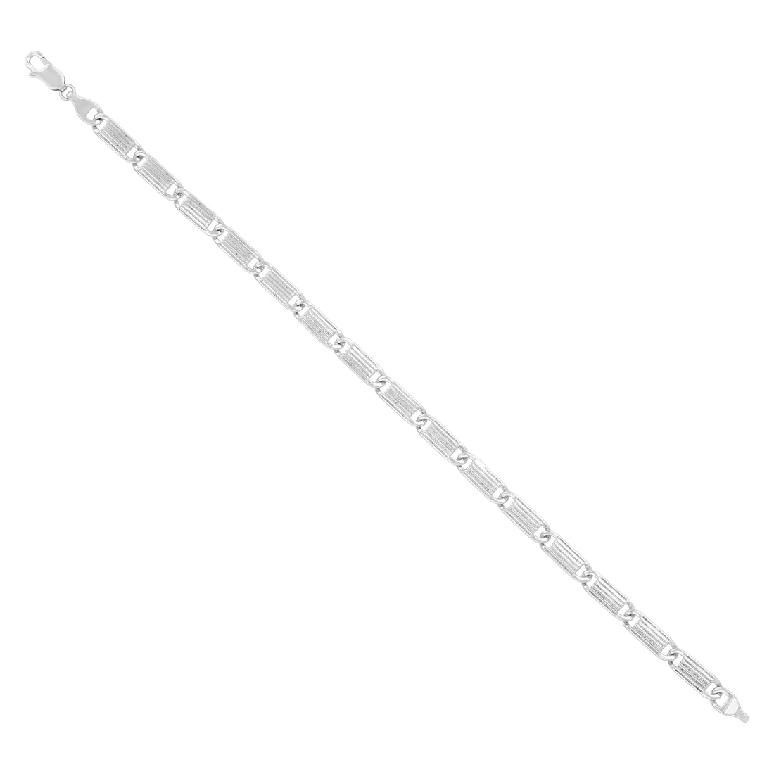 925 Sterling Silver Retro Textured Rectangular Link Chain Rhodium Plated Bracelet for Men