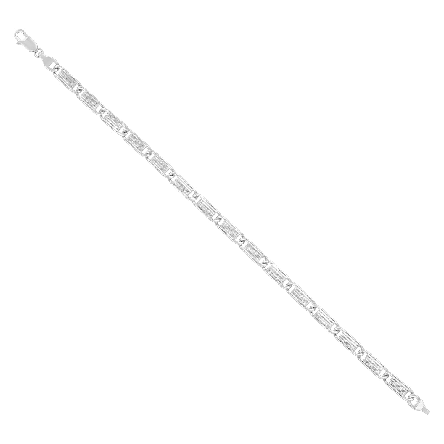 925 Sterling Silver Retro Textured Rectangular Link Chain Rhodium Plated Bracelet for Men