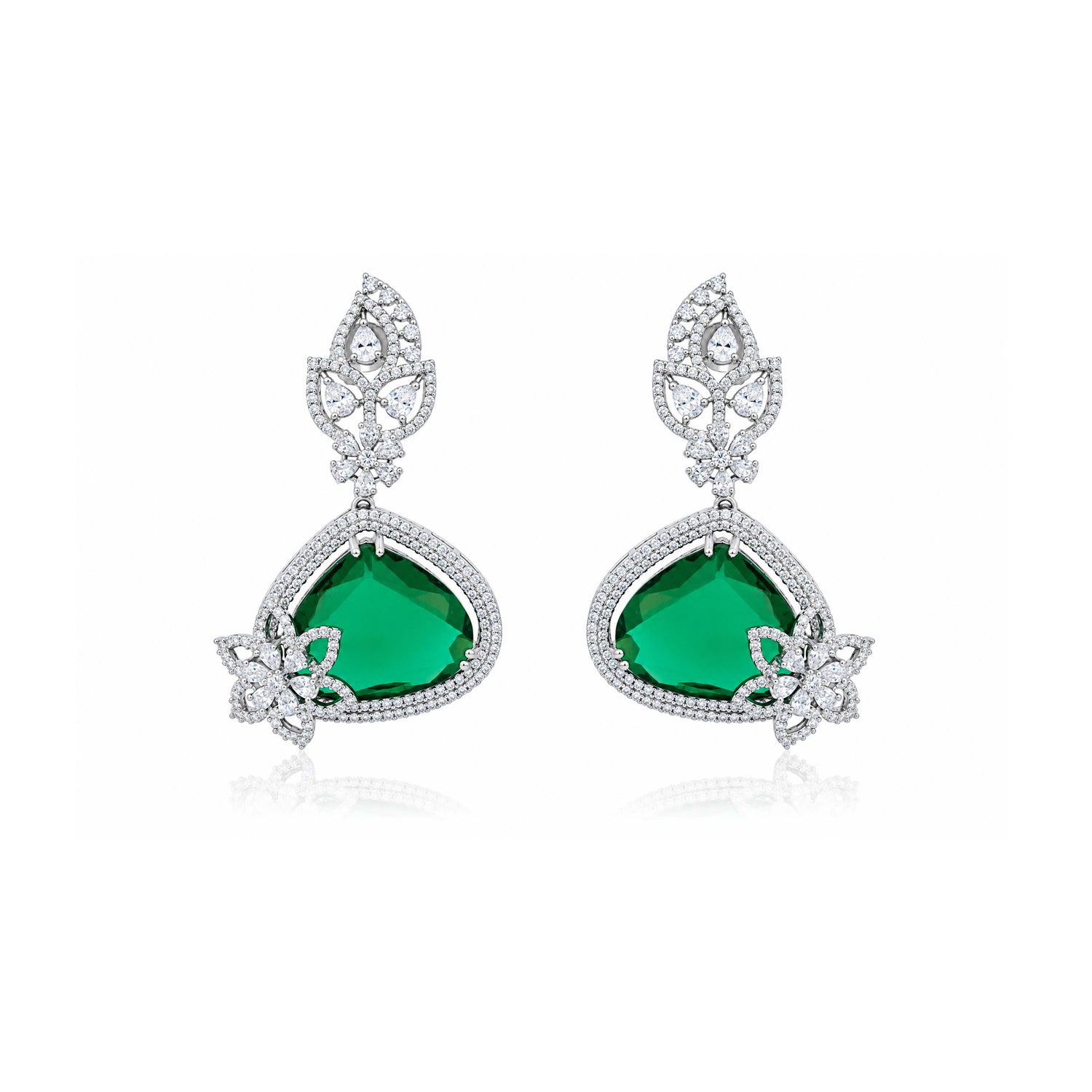 925 Sterling Silver Rhodium Green Earring