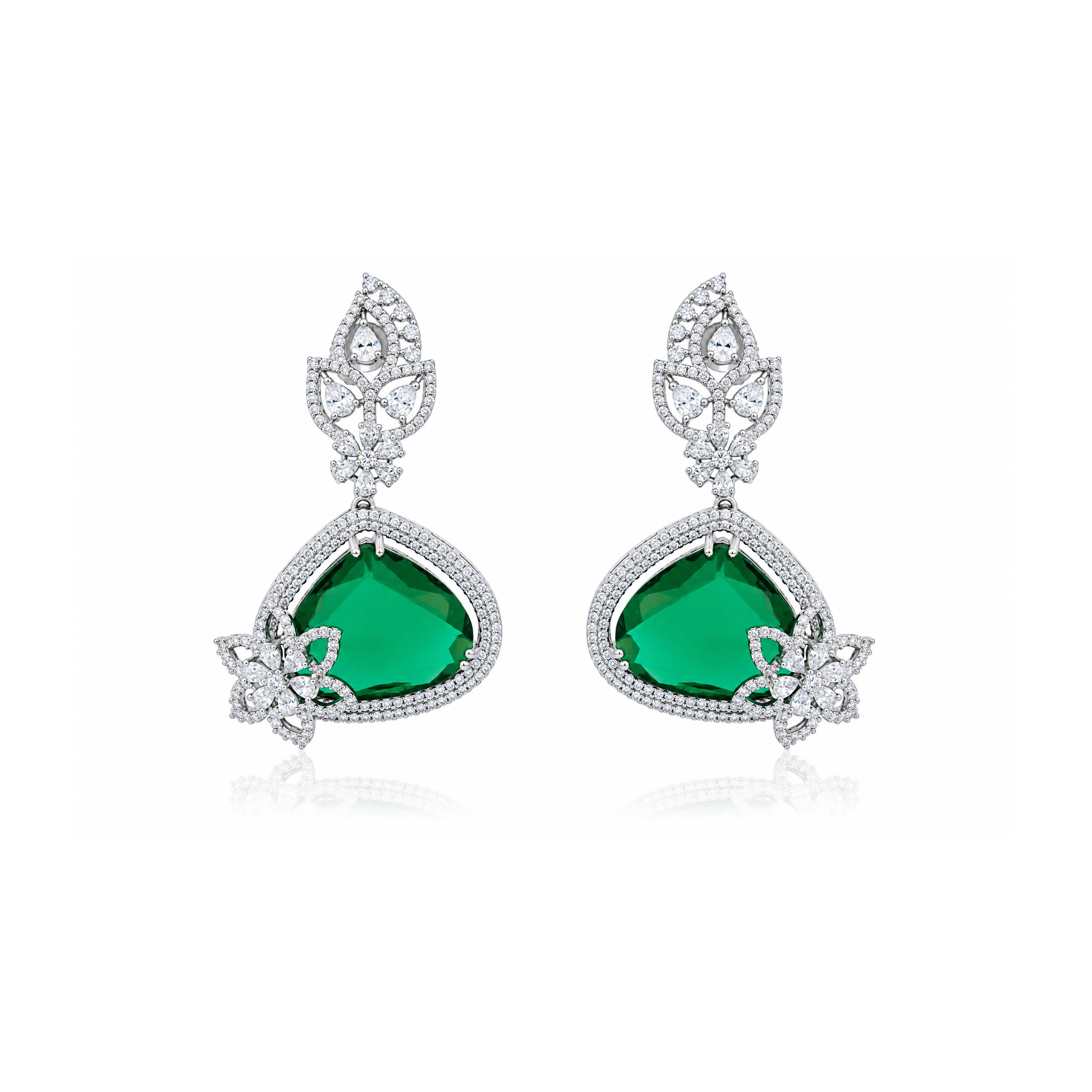 925 Sterling Silver Rhodium Green Earring