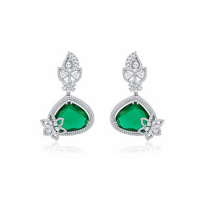 925 Sterling Silver Rhodium Green Earring