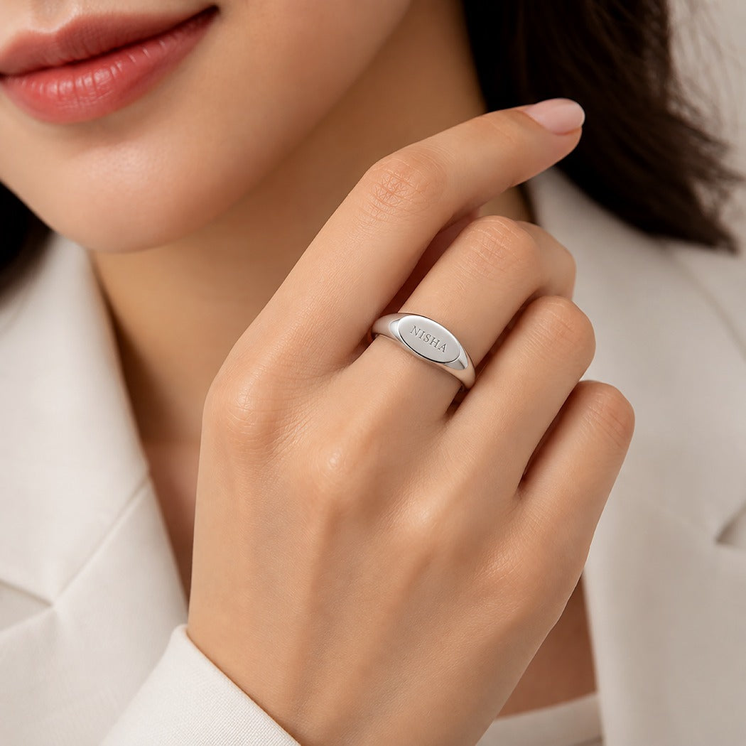 925 Sterling Silver Rhodium Oblong Plain Silver Ring