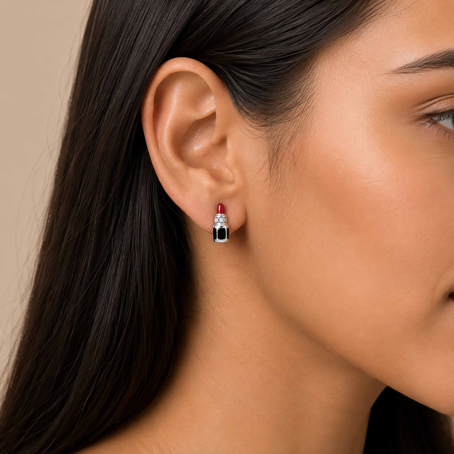 925 Sterling Silver Rhodium Plated Red Matte Lipstick Stud For Kids