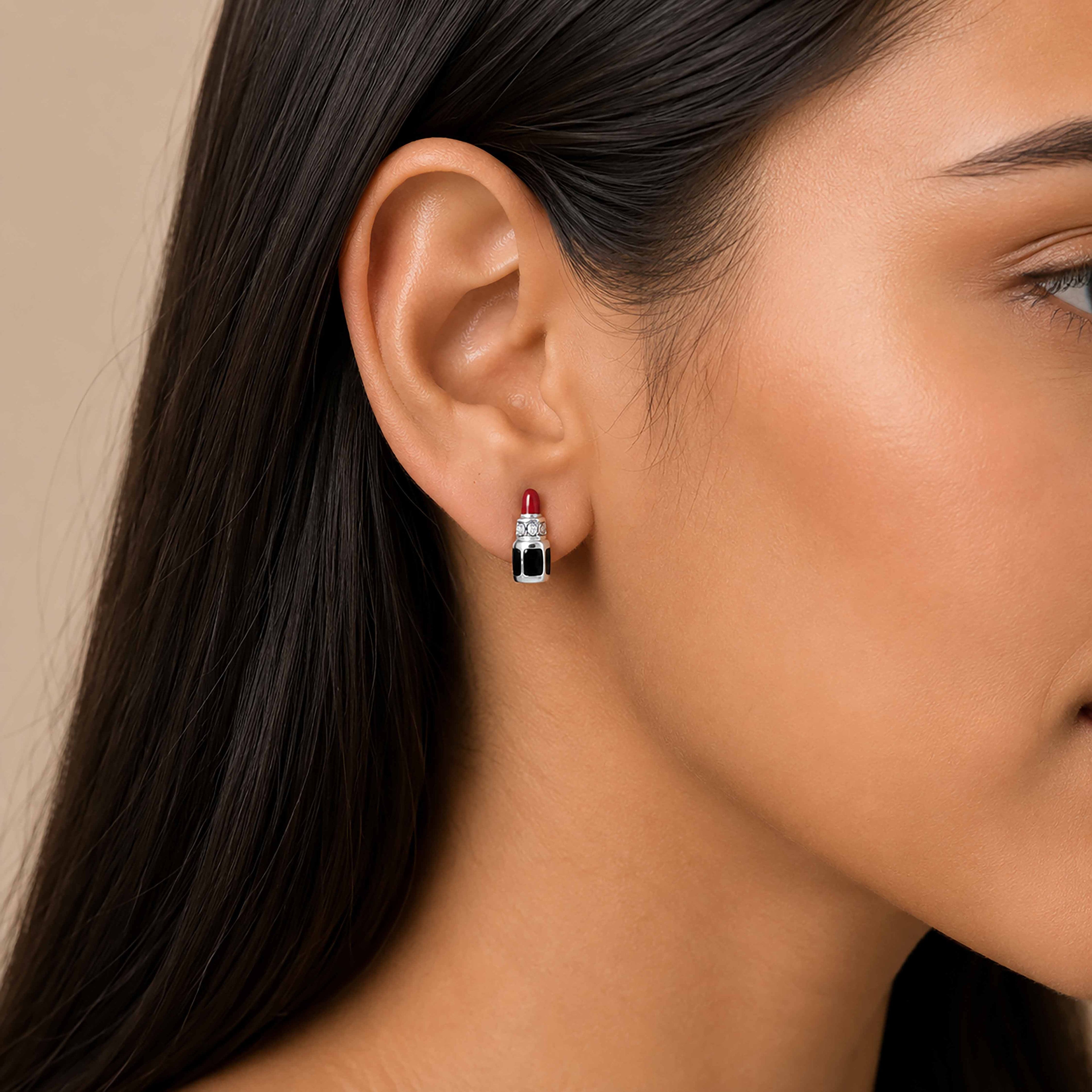 925 Sterling Silver Rhodium Plated Red Matte Lipstick Stud For Kids