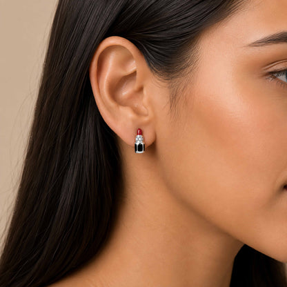 925 Sterling Silver Rhodium Plated Red Matte Lipstick Stud For Kids