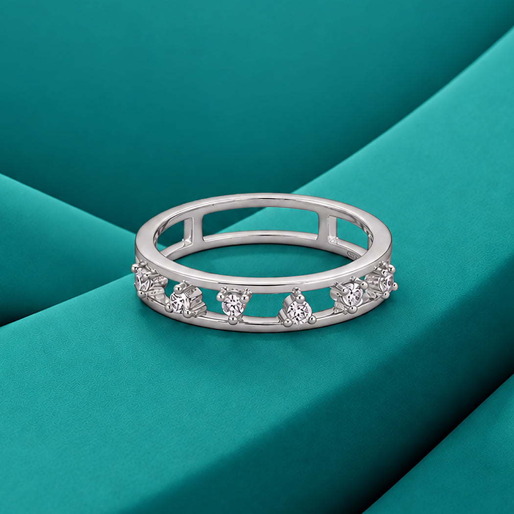 925 Sterling Silver Rhodium Plated Zirconia Ring