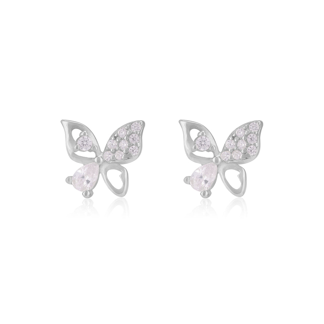 925 Sterling Silver Stone-Encrusted Butterfly Earrings For Women