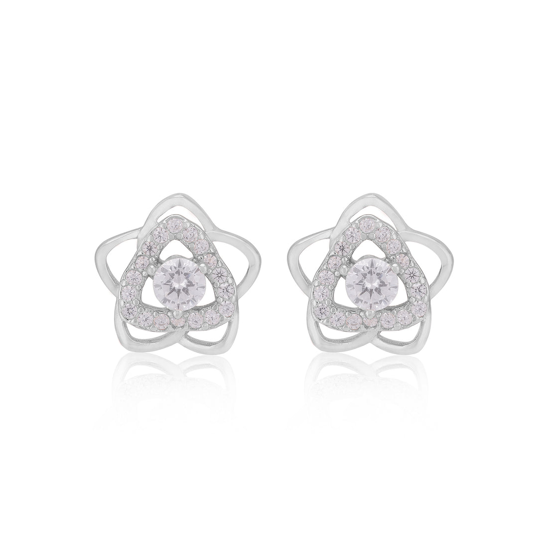 925 Sterling Silver Bloom Flower Triangle Shaped Earring For Women