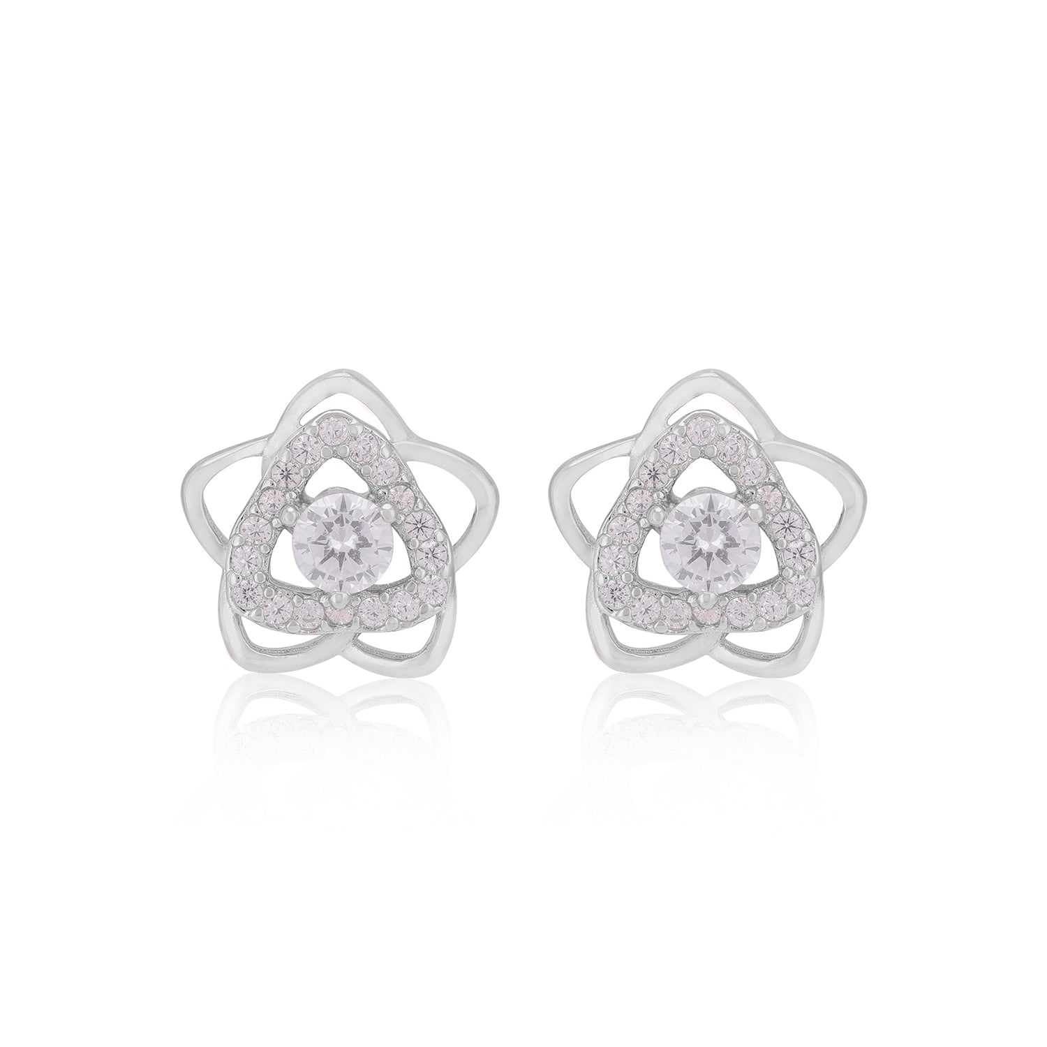 925 Sterling Silver Bloom Flower Triangle Shaped Earring For Women