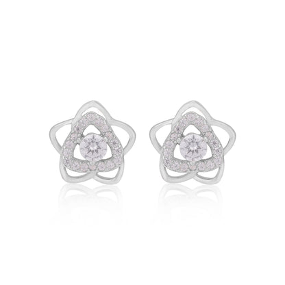 925 Sterling Silver Bloom Flower Triangle Shaped Earring For Women