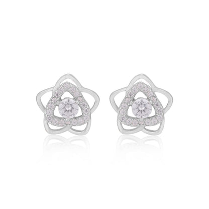 925 Sterling Silver Bloom Flower Triangle Shaped Earring For Women