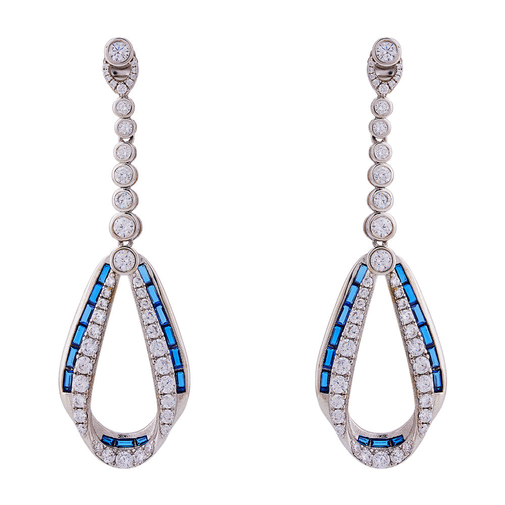 925 Sterling Silver Rhodium Blue Drop Earring