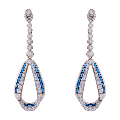 925 Sterling Silver Rhodium Blue Drop Earring