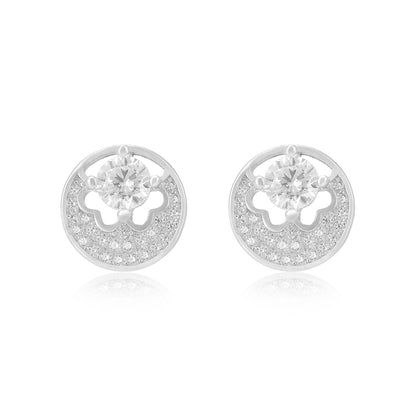 925 Sterling Silver Circle Centre Solitaire Stone Tiny Stones  Encircling Earrings For Women