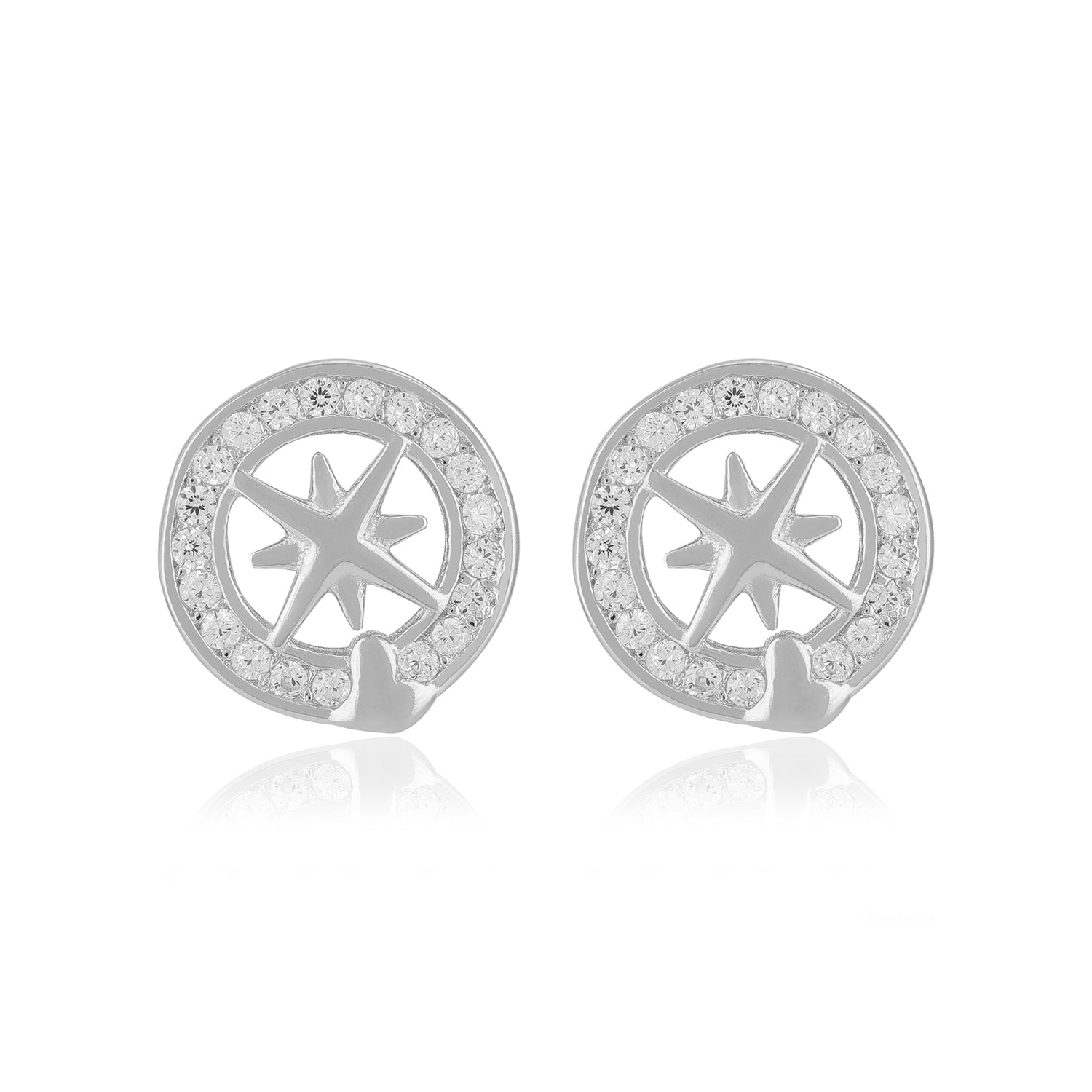 925 Sterling Silver Compass Centre Earrings For Women