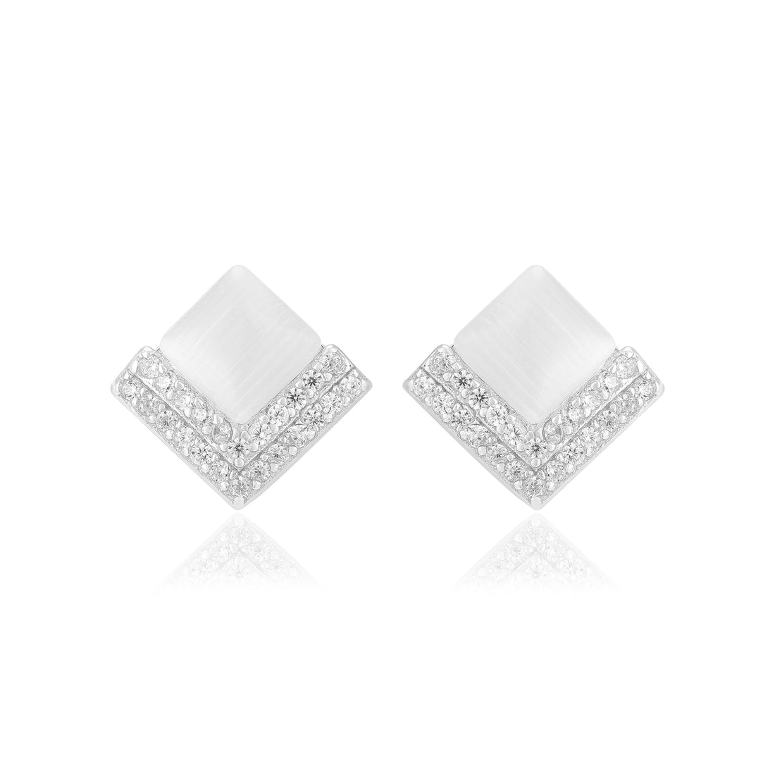 925 Sterling Silver Diamond Shaped V Layer Stoned Earrings For Women
