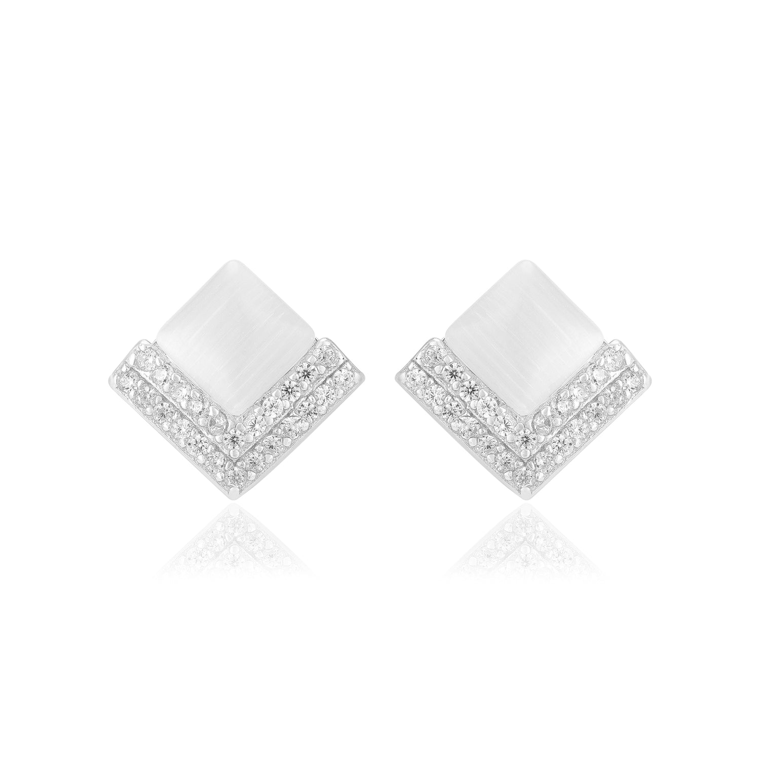 925 Sterling Silver Diamond Shaped V Layer Stoned Earrings For Women
