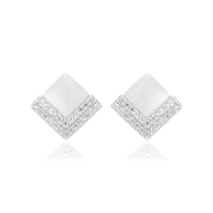 925 Sterling Silver Diamond Shaped V Layer Stoned Earrings For Women
