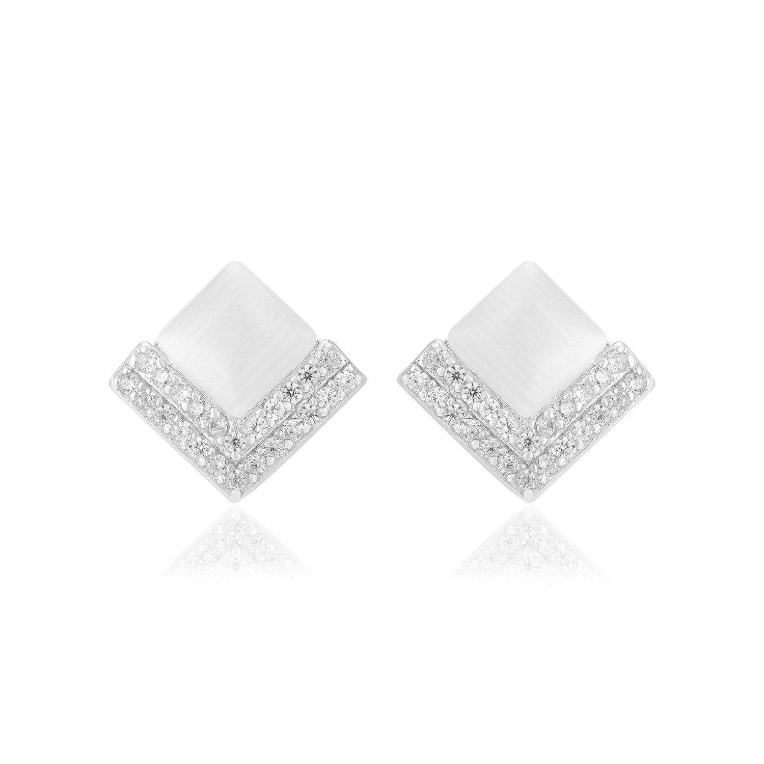925 Sterling Silver Diamond Shaped V Layer Stoned Earrings For Women
