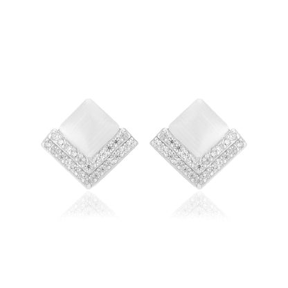 925 Sterling Silver Diamond Shaped V Layer Stoned Earrings For Women
