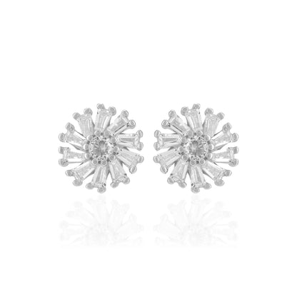 925 Sterling Silver Emerald White Flower Pattern Earrings For Women