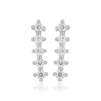 925 Sterling Silver Five Stone Drop Earrings For Women