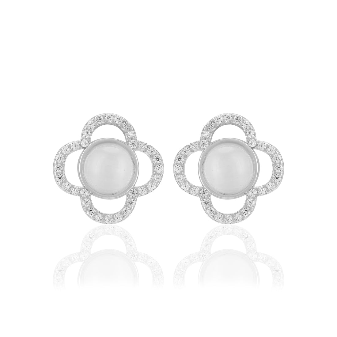 925 Sterling Silver Floral Center Pearl Earrings For Women