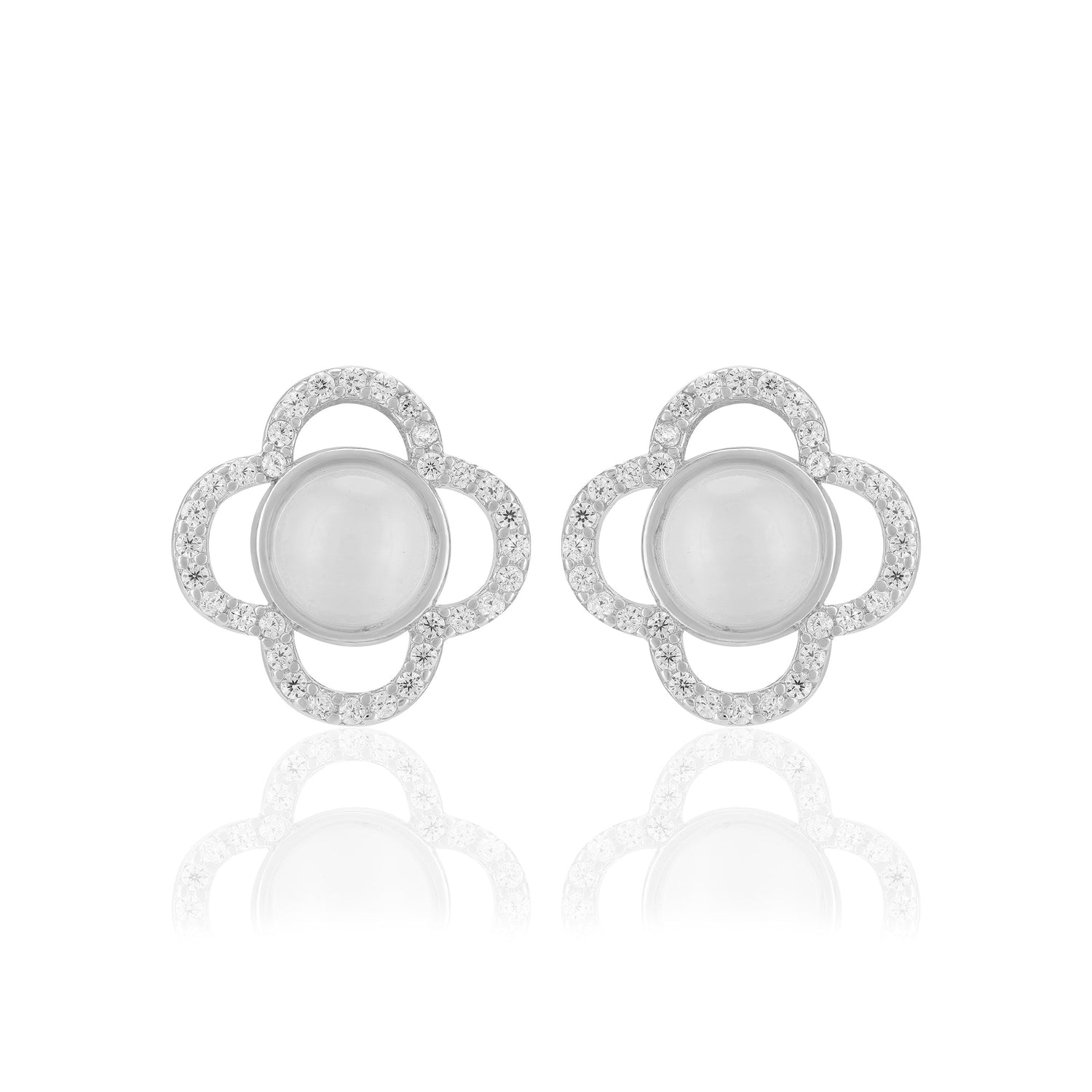 925 Sterling Silver Floral Center Pearl Earrings For Women