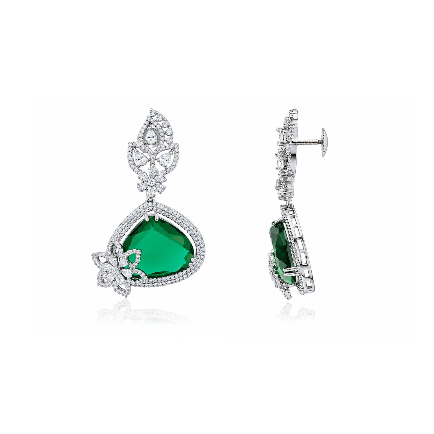 925 Sterling Silver Rhodium Green Earring