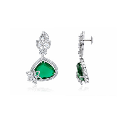 925 Sterling Silver Rhodium Green Earring