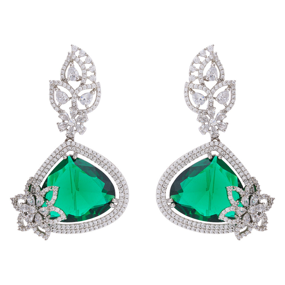 925 Sterling Silver Rhodium Green Earring