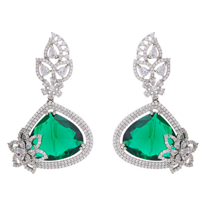 925 Sterling Silver Rhodium Green Earring